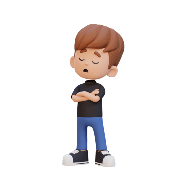 3D cute kid character rejection pose png