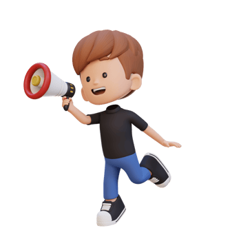 3D cute kid Character jumping and talking on Megaphone png