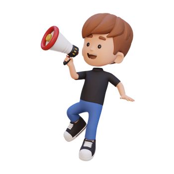 3D cute kid Character jumping and talking on Megaphone png