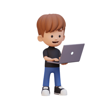 3D kid Character working on a Laptop png