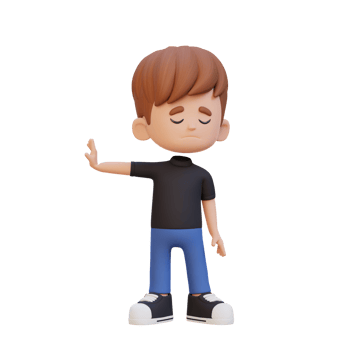 3D cute kid character rejection pose png