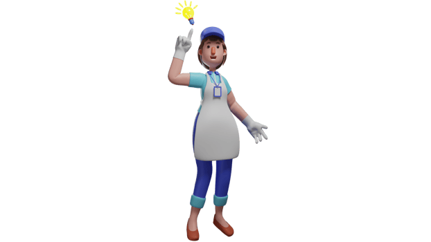 3D illustration. Smart Nutritionist 3D cartoon character. The nutritionist had a brilliant idea that he was going to use. Beautiful nutritionist with a light bulb on top. 3D cartoon character png