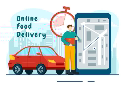 Online Food Delivery Vector Illustration with Order Food on the Phone and it will be Delivered According to the Destination in Flat Cartoon Background