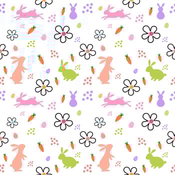 Happy Easter banner, trendy Easter design with hand drawn typography, strokes and dots, eggs and bunnies in pastel colors, modern minimal style, horizontal poster, greeting card, header for website. vector