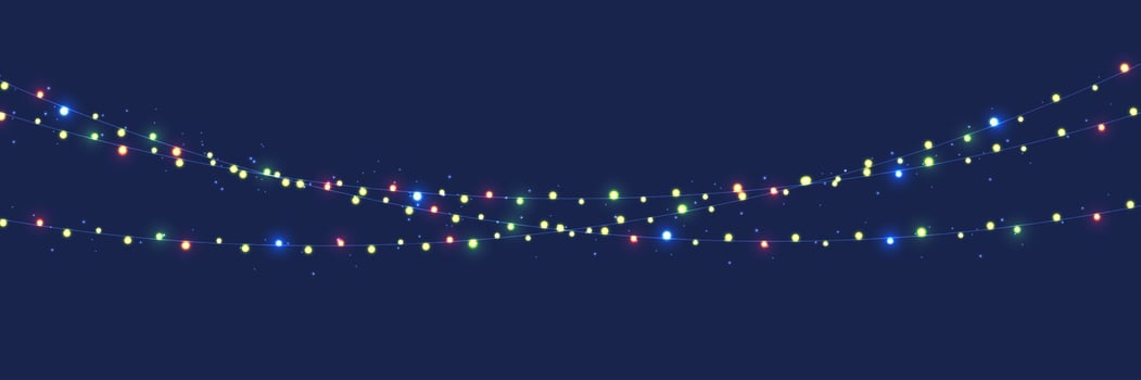 Christmas lights design elements. Glowing lights for christmas holiday on blue background. garlands, christmas party decorations. vector design.