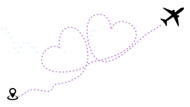 Airplane line path icon of air plane flight route. Love travel route.  with start point and dash line trace.Vector vector