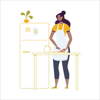 Happy pregnant woman cooking in the kitchen. Vector illustration in flat style