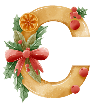 Watercolor Gold Christmas Winter forest Floral Alphabet with bell, pine, holy berry, Woodland botanical Floral letters set element for baby shower invite, wedding monogram initials png