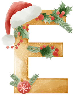 Watercolor Gold Christmas Winter forest Floral Alphabet with bell, pine, holy berry, Woodland botanical Floral letters set element for baby shower invite, wedding monogram initials png