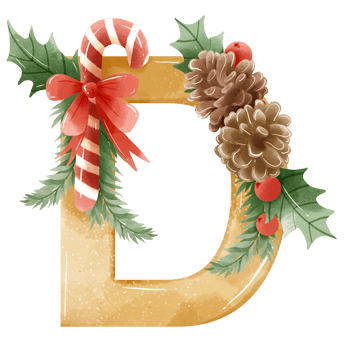 Watercolor Gold Christmas Winter forest Floral Alphabet with bell, pine, holy berry, Woodland botanical Floral letters set element for baby shower invite, wedding monogram initials png