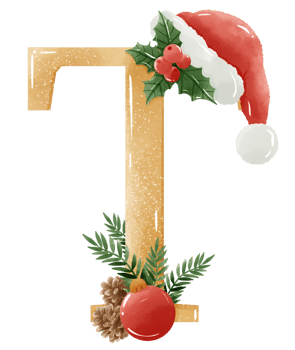 Watercolor Gold Christmas Winter forest Floral Alphabet with bell, pine, holy berry, Woodland botanical Floral letters set element for baby shower invite, wedding monogram initials png