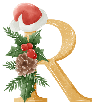 Watercolor Gold Christmas Winter forest Floral Alphabet with bell, pine, holy berry, Woodland botanical Floral letters set element for baby shower invite, wedding monogram initials png