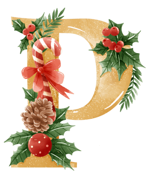 Watercolor Gold Christmas Winter forest Floral Alphabet with bell, pine, holy berry, Woodland botanical Floral letters set element for baby shower invite, wedding monogram initials png