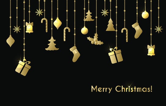 Christmas greeting card with gold christmas toys vector