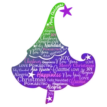 Silhouette of Christmas tree with wishes. Greeting calligraphy card. Vector New Year illustration for tshirts, mugs, cards, bags, etc.