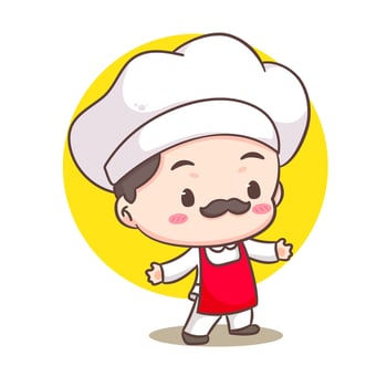 Cute chef logo mascot cartoon character. People professional concept design. Chibi flat vector illustration. Isolated white background.