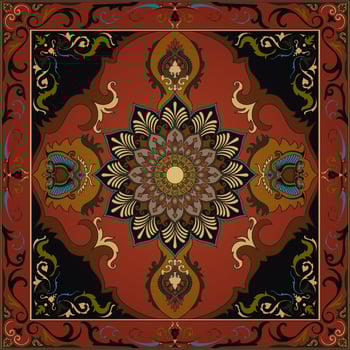 Colorful ornamental vector design for rug, tapis, yoga mat. Geometric ethnic clipart. Arabian ornamental carpet with decorative elements.Persian carpet