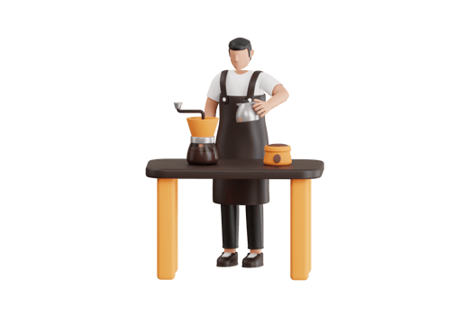 barista making coffee for customer 3d illustration. Male Barista Making Coffee in Cafe. 3d illustration png
