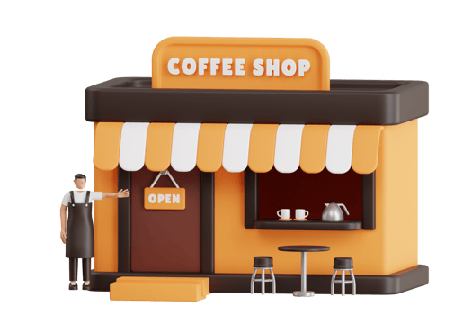 Coffee shop 3d illustration. 3d illustration of a cozy cafe, coffee shop or coffeehouse building png