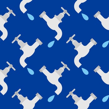 water tap seamless pattern vector illustration. falling water drop icon isolated seamless pattern on blue background.