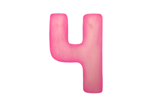 cut out Watercolor one pink digit four 4 isolated on transparent background. clip art cute symbols of children age for happy birthday cards. Learning numeracy, numbers, mathematics for kids png