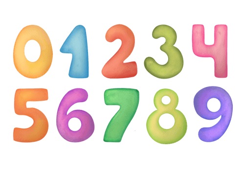 cutout Watercolor various multicolored numbers from 1 to 0 collection on transparent background. clipart cute symbols of children age for happy birthday cards. Learning numeracy, mathematics for kids png