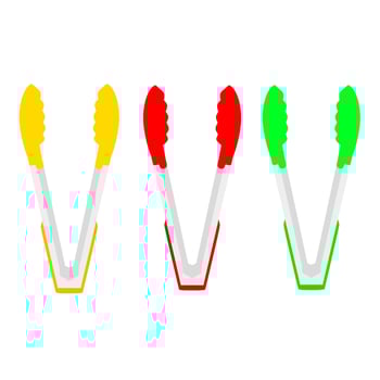 Vector illustration of three food tongs in different colors on a white background. Suitable for logos on cooking utensils, kitchen utensils. A tool for picking up oily fried foods