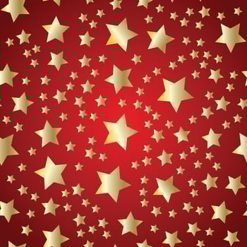 Golden stars  on luxury red   Christmas background. Night sky seamless pattern vector