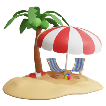 Beach clipart flat design icon isolated on transparent background, 3D render Summer and beach concept png