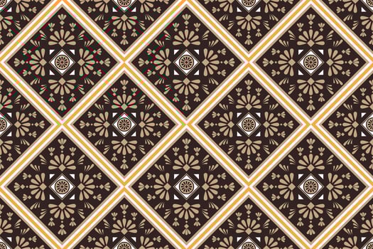 Seamless pattern based on traditional folk art ornaments. Colorful flowers on brown background. vector