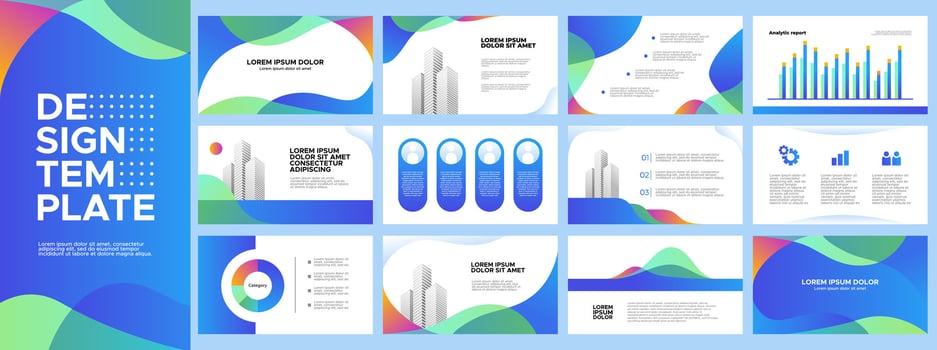 Business presentation templates colorfull set. Use for business annual report, company profile, banner with gradient blue and green color. vector