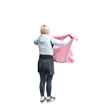 girl waitress setting the table and cleaning the tablecloth png