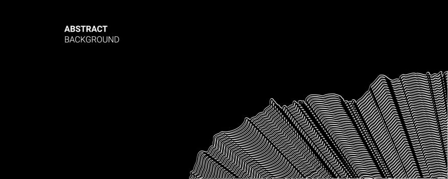 Flowing dots particles wave pattern halftone curve shape isolated on black background. Vector in concept of technology, science, and modern.