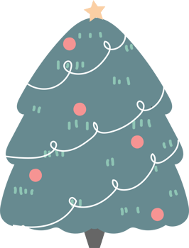 merry christmas and happy new year with pine tree, flat png transparent element cartoon character design