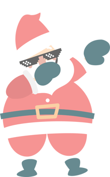 merry christmas and happy new year with cute dabbing santa claus wearing sun glasses, flat png transparent element cartoon character design