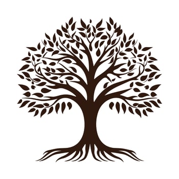 Tree with Root Silhouette vector isolated on a white background, A Tree root logotype silhouette