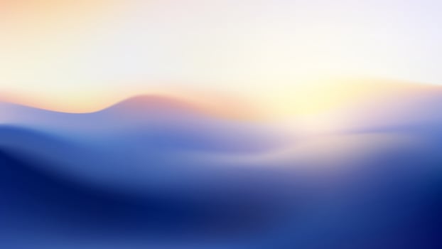 Gradient mountain landscape with sunrise wavy background. Blurry volumetric silhouettes of hills at sunset. Colorful abstract wallpaper. vector