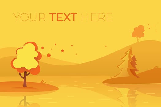Horizontal banner with autumn landscape and copy space. illustration in flat style with place for your text. Autumn illustration with tree and lake. EPS10 vector