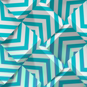 Seamless geometric pattern. Realistic 3d cubes from white paper with strips. Vector template for wallpapers, textile, fabric, wrapping paper, backgrounds. Abstract texture with volume extrude effect.