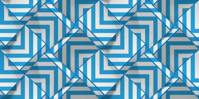 Light coloured seamless geometric pattern with blue strips. Realistic volume cubes. template for wallpapers, textile, fabric, wrapping paper, backgrounds. Abstract texture with extrude effect. vector
