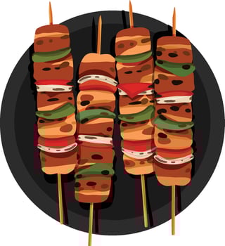 Top View Shish Tawook, Skewered Chicken. Middle Eastern Food Illustration Vector. vector