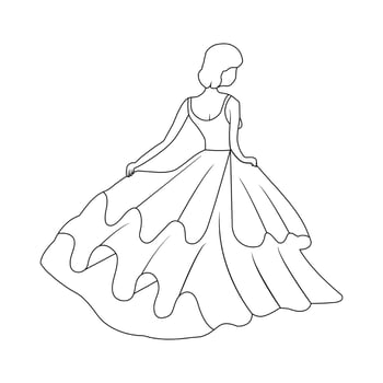 Silhouette of a beautiful woman in a long dress. Stock vector illustration isolated on white background.