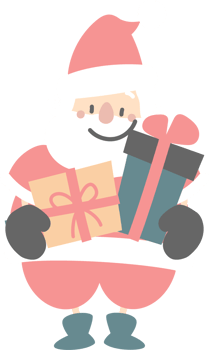 merry christmas and happy new year with cute santa claus and gift box, flat png transparent element cartoon character design