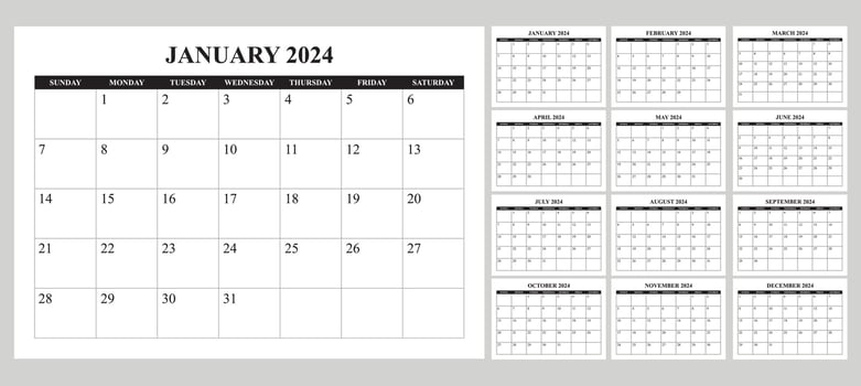set calendar 2024 with simple and modern design vector