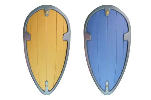 3D render of two warrior shields in yellow and blue png
