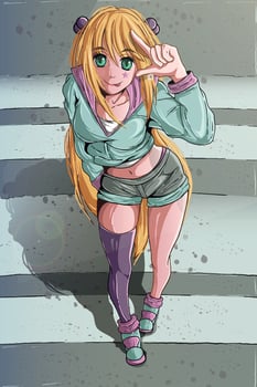 beautiful girl in urban outfit in the city vector
