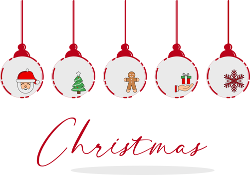 merry christmas banner with hanging ball decoration png