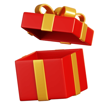 Open red gift box and gold ribbon. Chinese new year elements icon. 3D rendering png