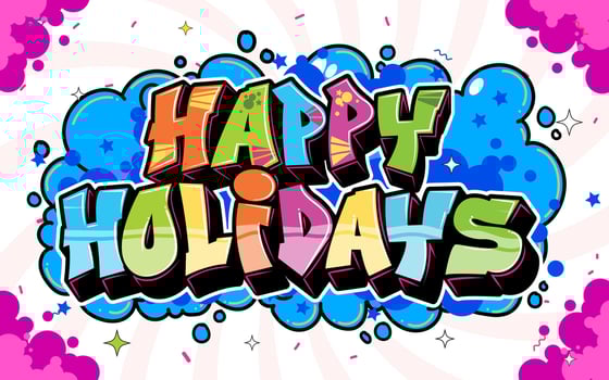 Vector Graphic Happy Holidays lettering design in graffiti style. Colorful greeting text