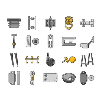 hardware furniture detail fitting icons set vector
